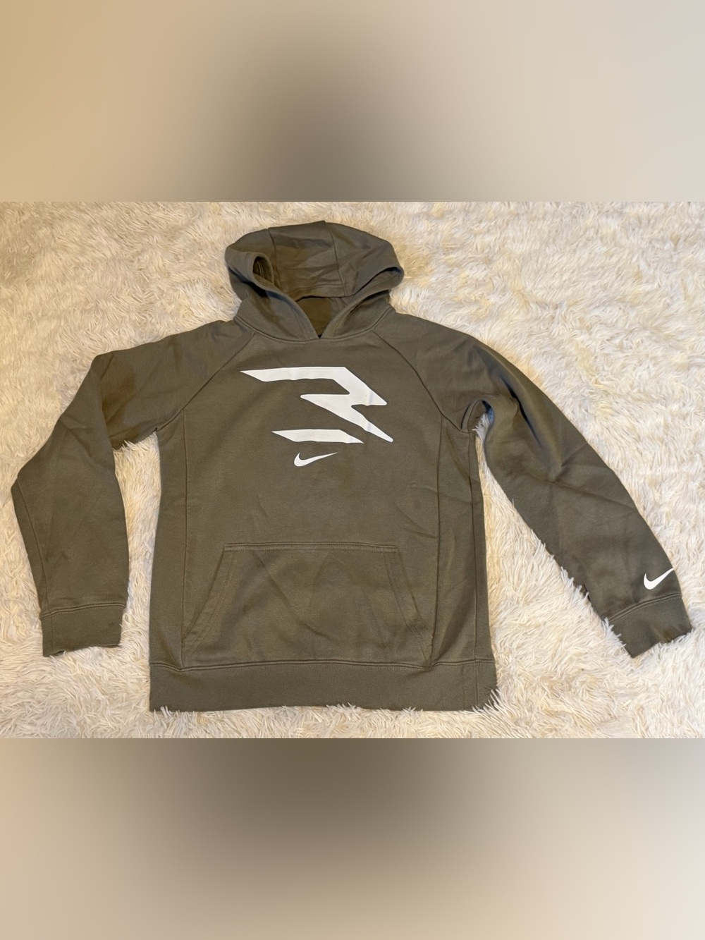 Nike 3BRAND Russell Wilson Boys L 12-13 Olive Green Logo Pullover Hoodie